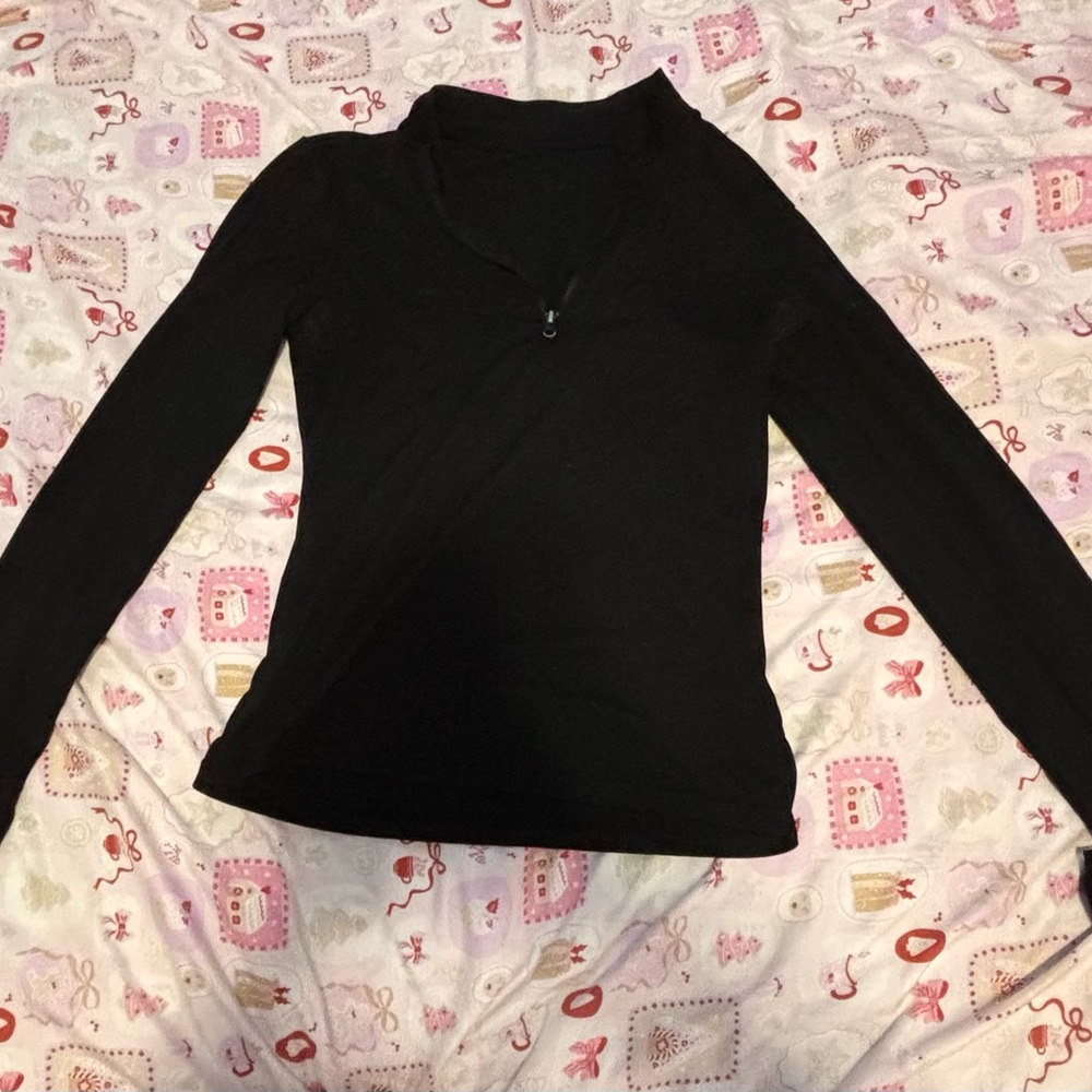 Black Long Sleeve Quarter Zip Women's Top